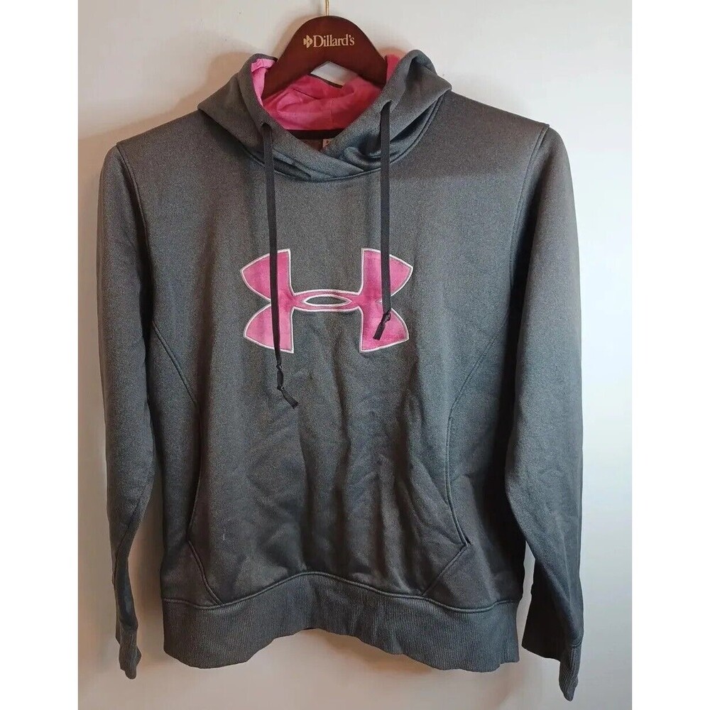 Under Armour Hoodie L Gray & Pink Longsleeve Pullover Breast Awareness Ribbon